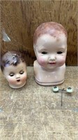 Antique doll heads & eyes- 8" largest