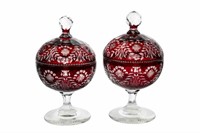 PAIR OF BOHEMIAN RUBY GLASS COVERED SWEET MEATS