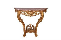 FRENCH ROCOCO GILTWOOD MARBLE TOP CONSOLE TABLE
