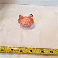 Vintage Mini Pink Milk Glass Hen
