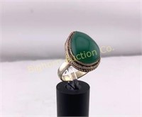 Ring Size 10 Sterling Silver Green Stone