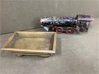 Antique Pressed Metal Train & Train Themed Ashtray