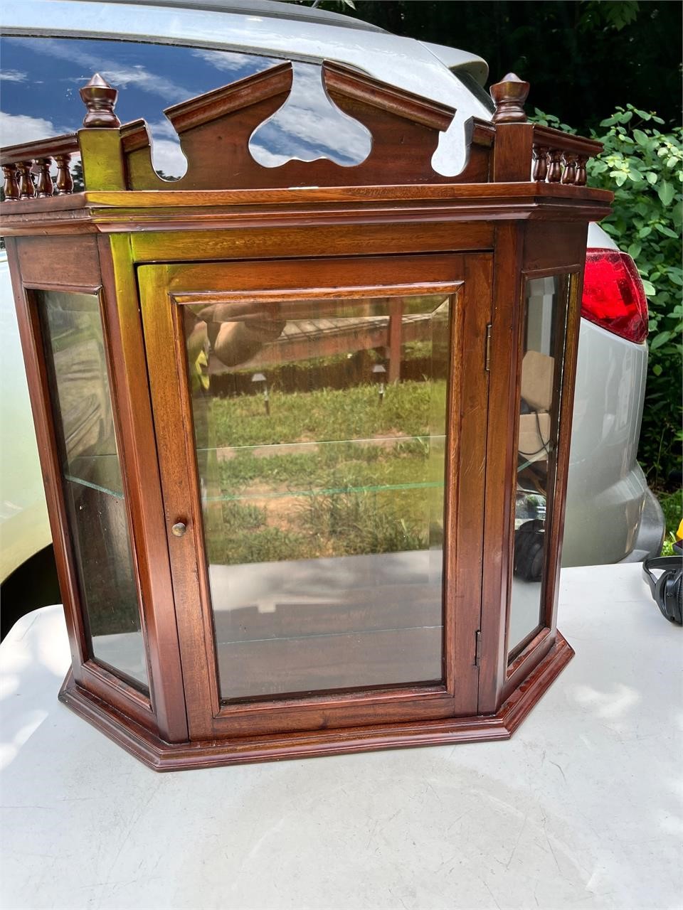 Mahogany and Glass Wall Cabinet Made in Indonesia