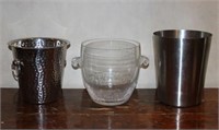 (3) GLASS AND STAINLESS STEEL ICE BUCKETS