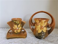 Roseville Pottery.  Brown Clematis. 2pcs.