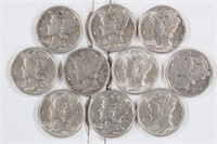 (10) Assorted Mercury Dimes (UNC)