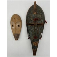 Lot Of 2 Vintage Hand-Carved African Mask