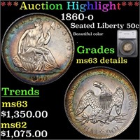 *Highlight* 1860-o Seated Liberty 50c Graded ms63