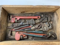 Pipe Wrenches & Channel Locks In Wooden Crate