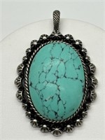 Large Tibetan Silver & Faux Turquoise Pendant