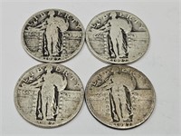 4 1927  Silver Standing Liberty Quarter Coins