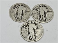 3 1927  Silver Standing Liberty Quarter Coins