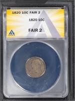 1820 Capped Bust 10C ANACS F2