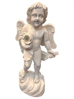 Large Standing Painted Carved Wood Angel