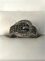 STERLING MARCASITE BELT BUCKLE RING;