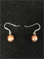 STERLING AND BROWN PEARL DANGLE EARRINGS;