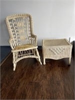 Beautiful beige wicker rocking chair with beige