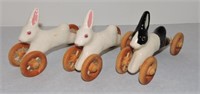Rabbit salt & pepper shaker on wooden wheels and