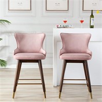 Fabric Wingback Bar Stools, Set of 2, Pink