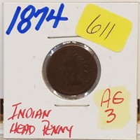 1874 AG3 Indian Head Penny One Cent
