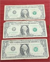(3) 2003 USD $1 Bank Notes