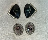 (2) Pairs Vtg Earrings:  Art Deco Style Black