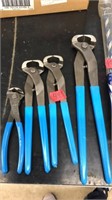 4 CHANNEL LOCK NIPPERS, VARIOUS SIZES