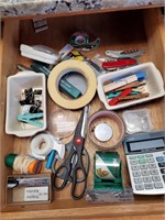 Junk Drawer with Goodies, Scissors, Calculator
