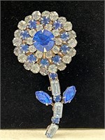 Vintage shades of blue layered 3D flower brooch