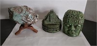 Jade rock on stand and Mayan jade type
