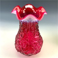 Fenton Cranberry Opal Poppy Ruffled Vase