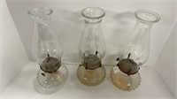 (3) vintage oil lamps w/ hobnail-like bottoms