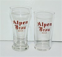 2 VINTAGE ALPEN BRAU BEER ADVERTISING GLASSES
