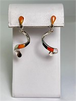 Sterling Spiny Oyster/Onyx/Opal Swirl Earrings 4 G