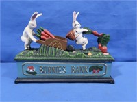 Vintage Cast Iron Bunnies Toy  Bank