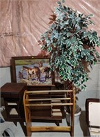 Faux Plant, Quilt Rack & Sewing Table w/