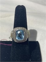 White Topaz Ring - 925 with checker board drop