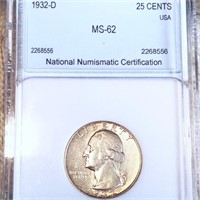 1932-D Washington Silver Quarter NNC - MS62