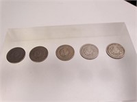 (5) Liberty Head V Nickels c. Early 1900's