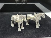 TWO SILVER TONE PEWTER CLYDSDALE HORSES