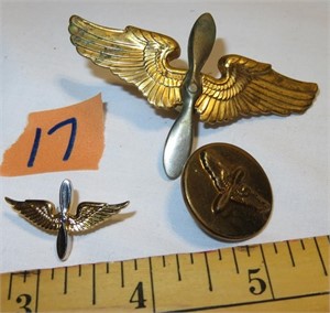 WWII Era US Army Air Corps Hat Badge, Collar Pin
