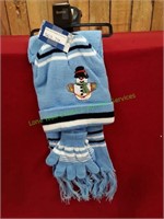 Children's Blue Snowman Scarf, Hat & Glove Set
