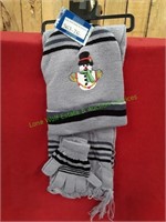 Children's Grey Snowman Scarf, Hat & Glove Set
