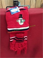 Children's Red Snowman Scarf, Hat & Glove Set