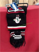 Children's Black Snowman Scarf, Hat & Glove Set