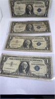 (4) $1 Blue Seal Silver Certificates, off-center