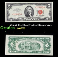 1963 $2 Red Seal United States Note Grades Choice