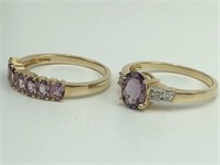 14k ladies rings, pair Purple Spinel
