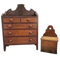 Antique Miniature Chest , Dovetail Salt Box