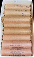 9 Rolls Wheat Cents (450) 1946, 47, 51-D, 52-D,